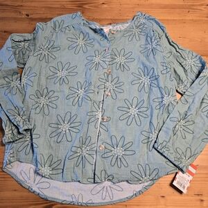 Cat&jack Nwt Ocean Green Flower Blouse 14/16